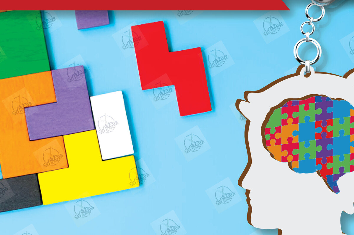 Σετ των 3 Intra απο ξύλο plywood 3mm-4mm πάχος Autism Awareness Keychain Δίασταση 6x6 cm INTRAFABR-116604209