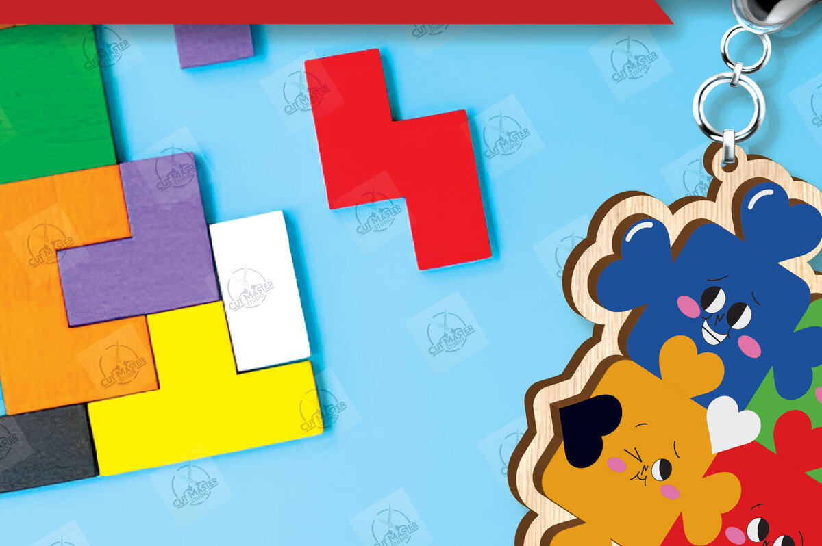 Σετ των 3 Intra απο ξύλο plywood 3mm-4mm πάχος Autism Awareness Keychain Δίασταση 6x6 cm INTRAFABR-116604214