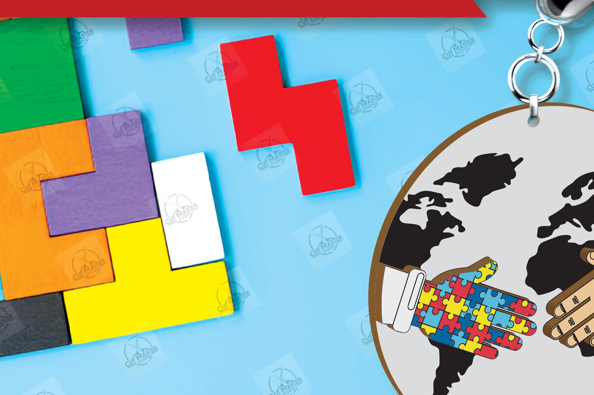 Σετ των 3 Intra απο ξύλο plywood 3mm-4mm πάχος Autism Awareness Keychain Δίασταση 6x6 cm INTRAFABR-116604276