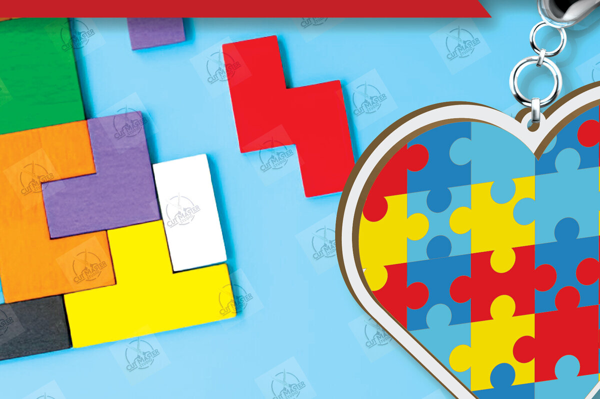 Σετ των 3 Intra απο ξύλο plywood 3mm-4mm πάχος Autism Awareness Keychain Δίασταση 6x6 cm INTRAFABR-116604307