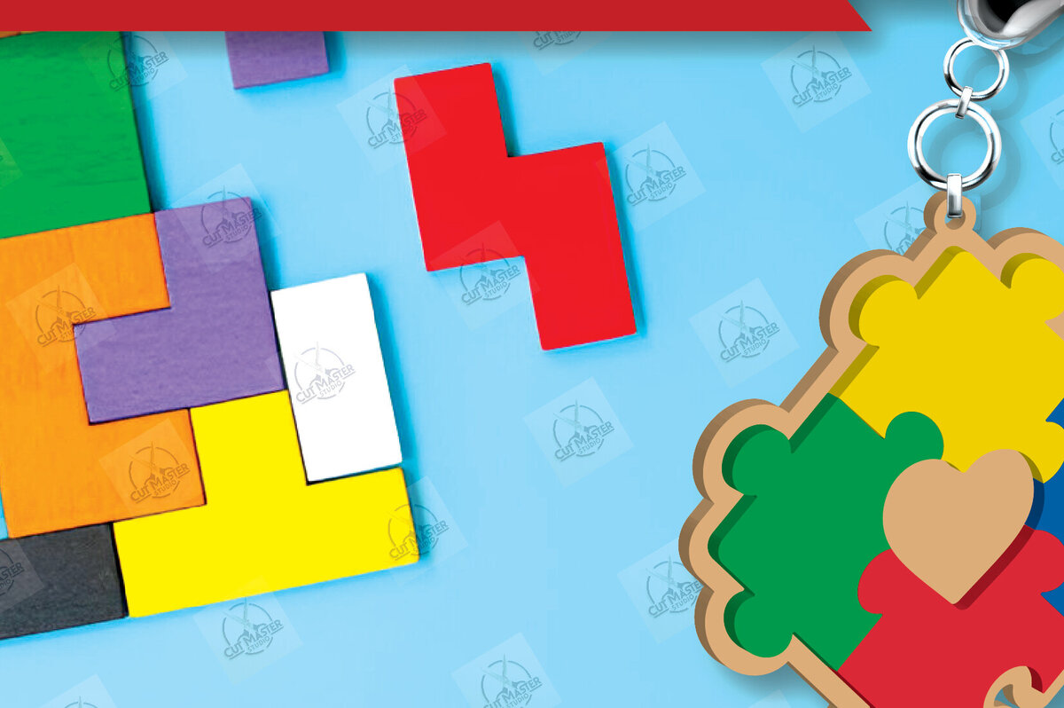 Σετ των 3 Intra απο ξύλο plywood 3mm-4mm πάχος Autism Awareness Keychain Δίασταση 6x6 cm INTRAFABR-116604584