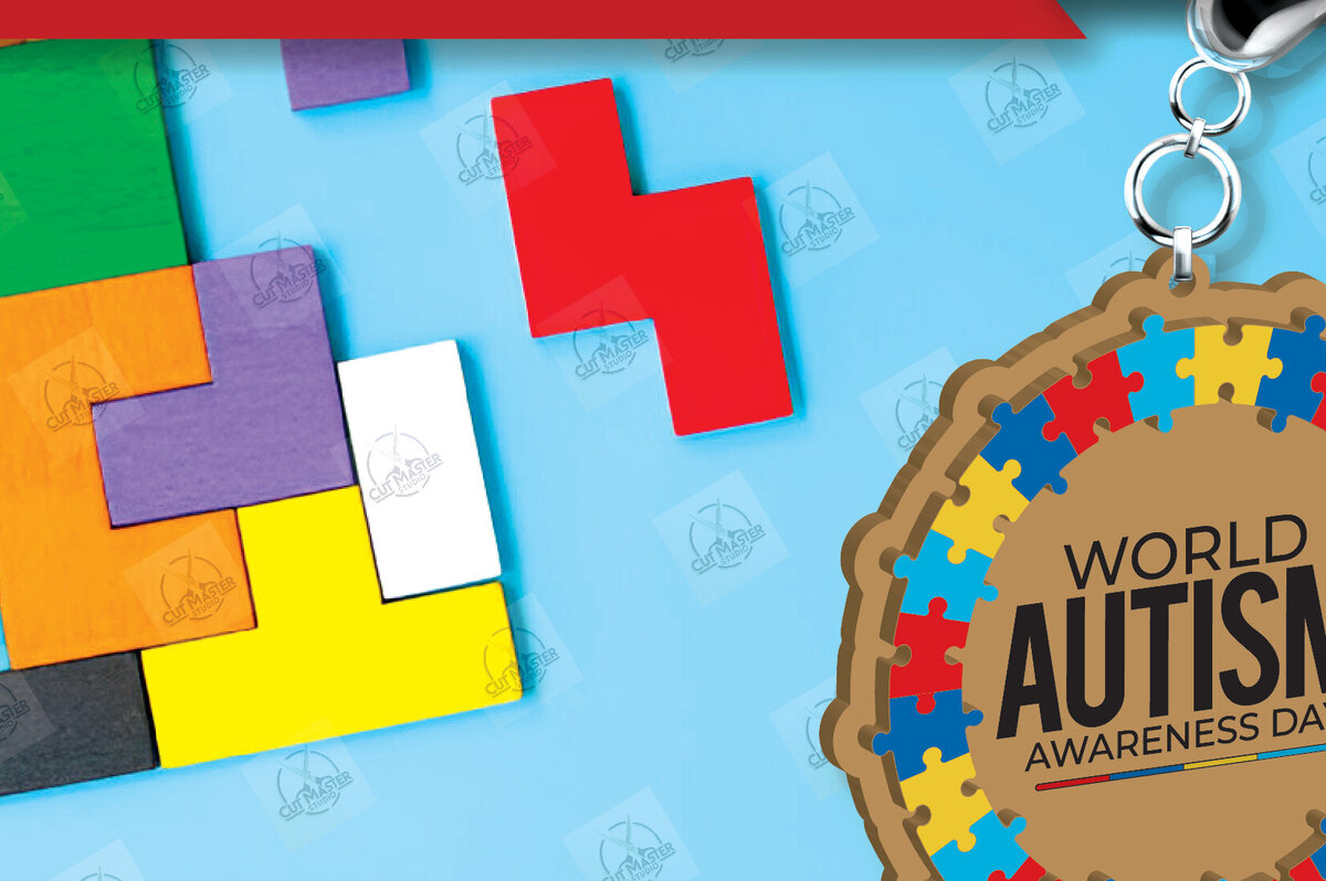 Σετ των 3 Intra απο ξύλο plywood 3mm-4mm πάχος Autism Awareness Keychain Δίασταση 6x6 cm INTRAFABR-116604610