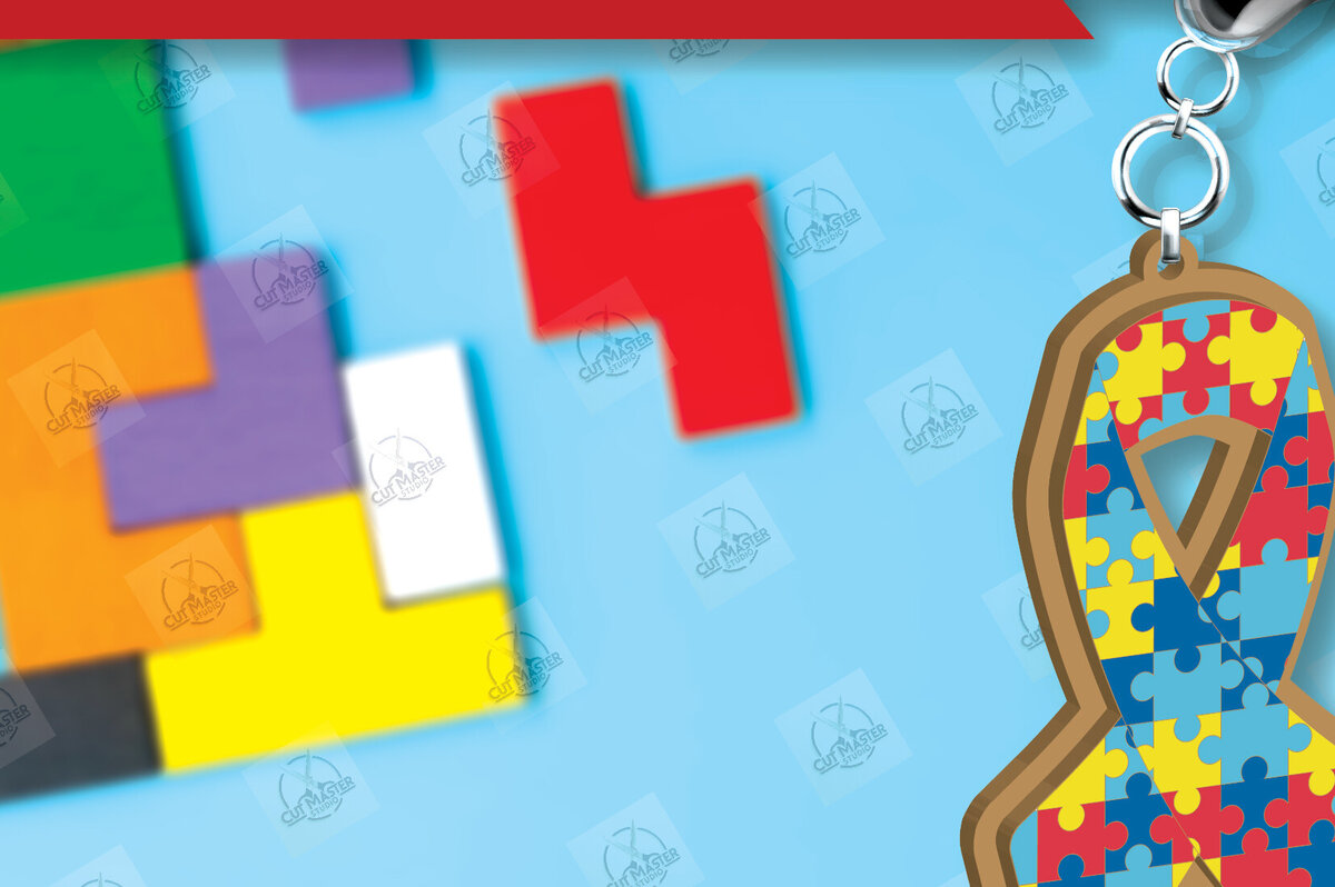 Σετ των 3 Intra απο ξύλο plywood 3mm-4mm πάχος Autism Awareness Keychain Δίασταση 6x6 cm INTRAFABR-116604676