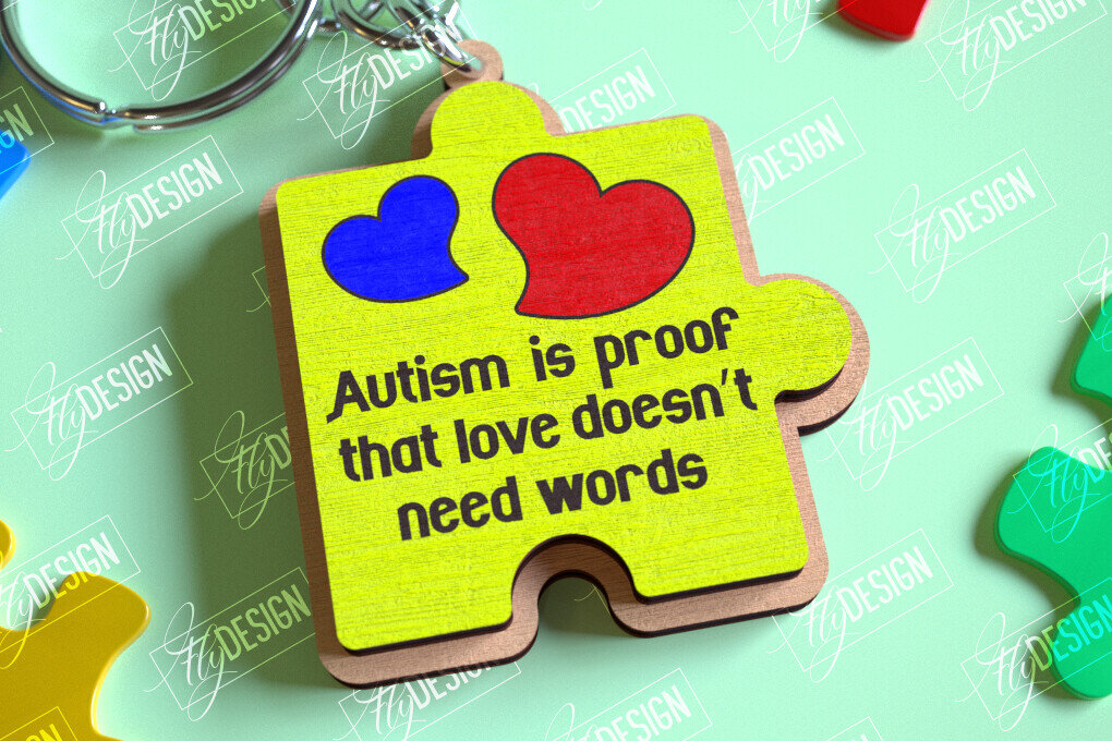 Σετ των 3 Intra απο ξύλο plywood 3mm-4mm πάχος Autism Awareness Keychain Δίασταση 6x6 cm INTRAFABR-114806170