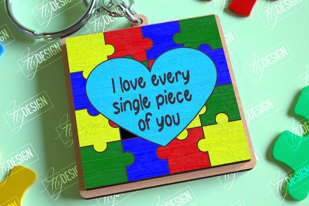 Σετ των 3 Intra απο ξύλο plywood 3mm-4mm πάχος Autism Awareness Keychain Δίασταση 6x6 cm INTRAFABR-114806197