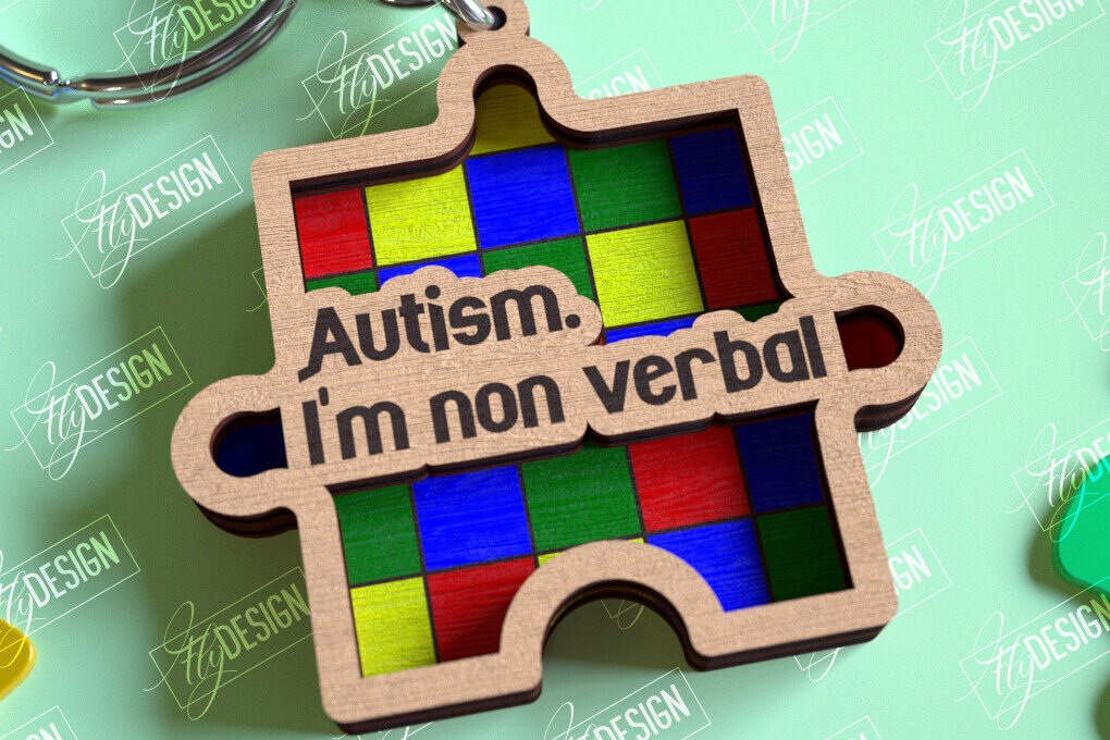 Σετ των 3 Intra απο ξύλο plywood 3mm-4mm πάχος Autism Awareness Keychain Δίασταση 6x6 cm INTRAFABR-114806204