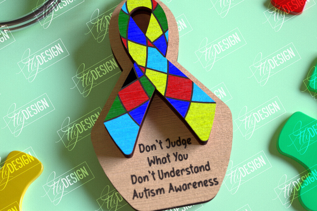 Σετ των 3 Intra απο ξύλο plywood 3mm-4mm πάχος Autism Awareness Keychain Δίασταση 6x6 cm INTRAFABR-114806245
