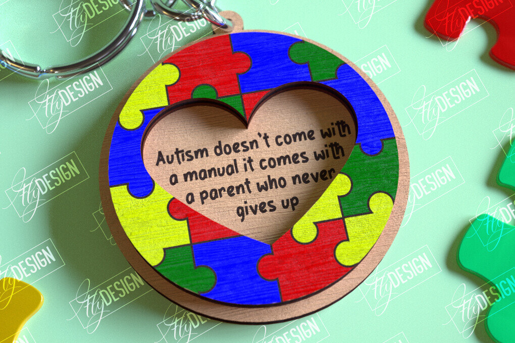 Σετ των 3 Intra απο ξύλο plywood 3mm-4mm πάχος Autism Awareness Keychain Δίασταση 6x6 cm INTRAFABR-114806259