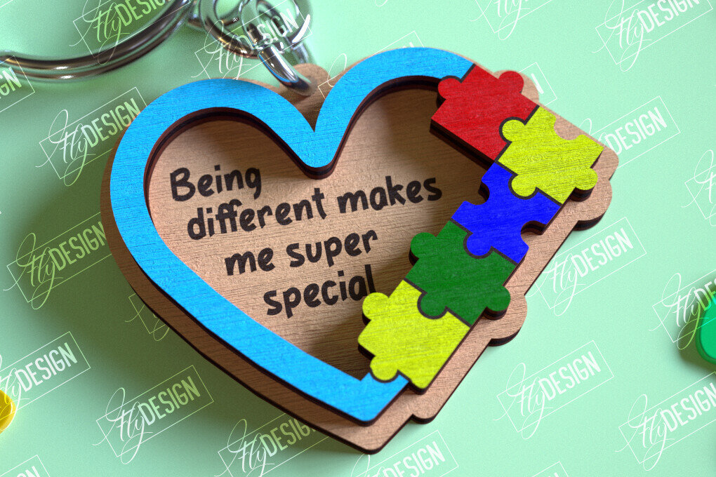 Σετ των 3 Intra απο ξύλο plywood 3mm-4mm πάχος Autism Awareness Keychain Δίασταση 6x6 cm INTRAFABR-114806269