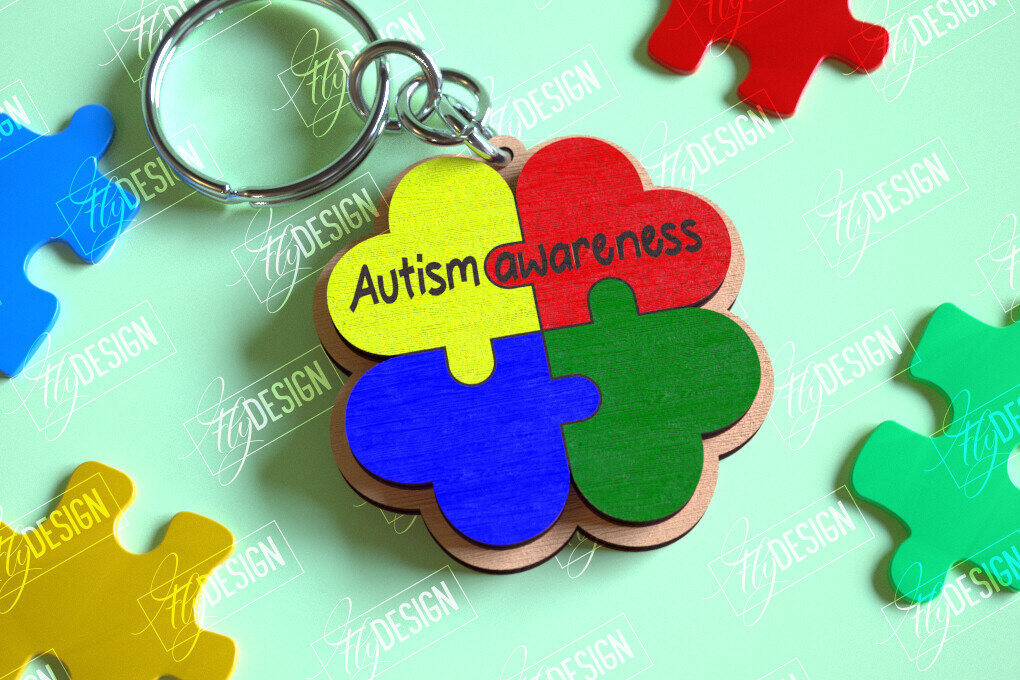 Σετ των 3 Intra απο ξύλο plywood 3mm-4mm πάχος Autism Awareness Keychain Δίασταση 6x6 cm INTRAFABR-114806126