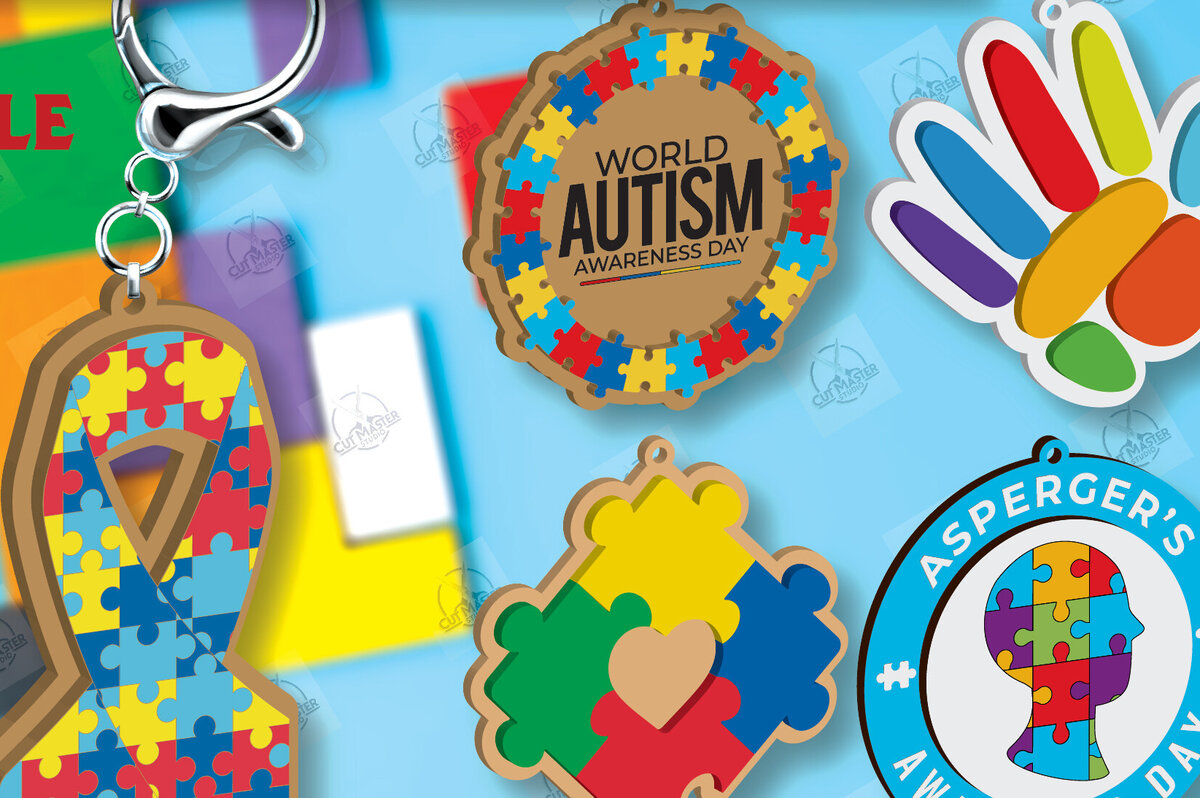 Σετ των 3 Intra απο ξύλο plywood 3mm-4mm πάχος Keychain Autism Awareness Δίασταση 6x6 cm INTRAFABR-116604769