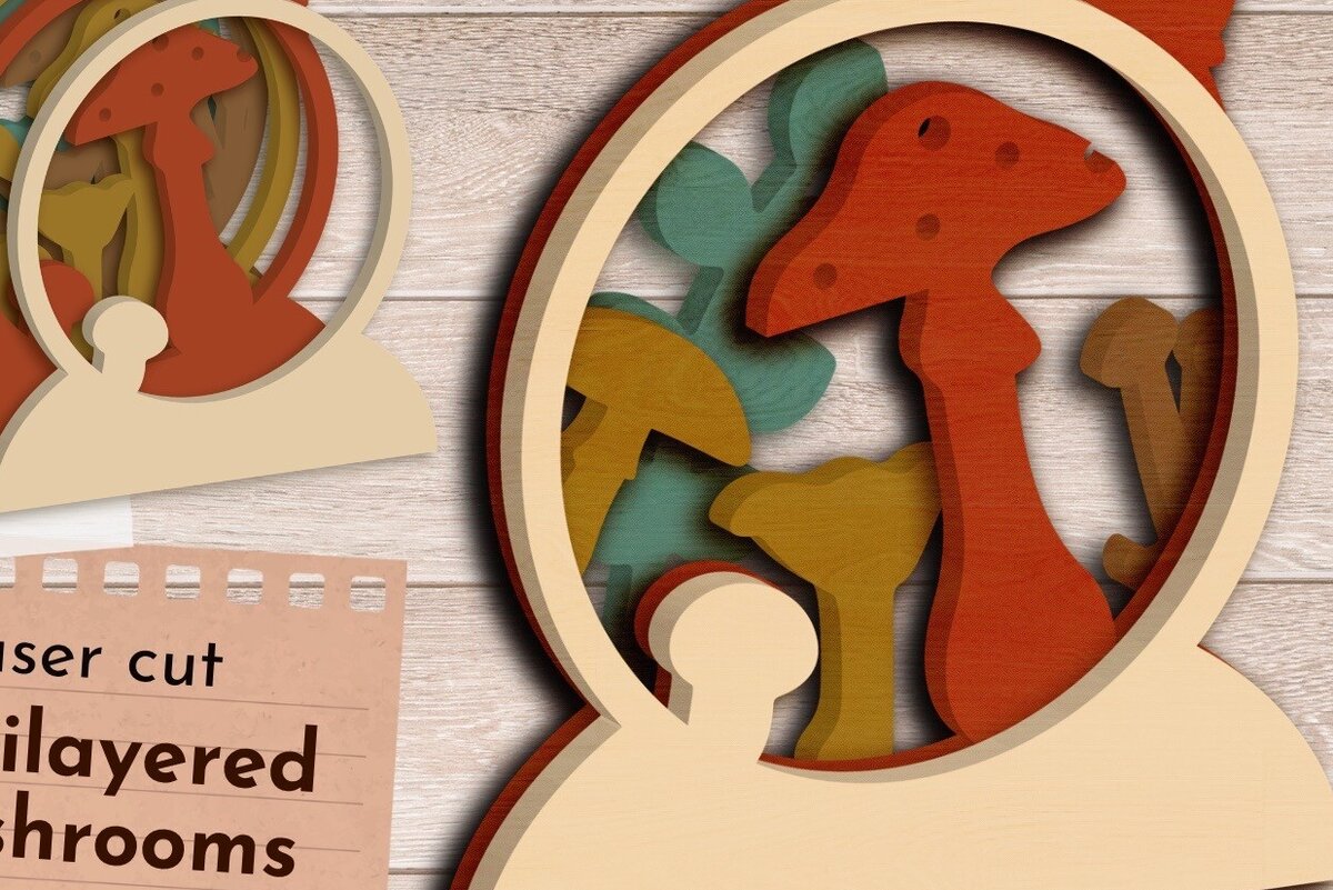 Intra απο ξύλο plywood 3mm-4mm πάχος Φθινοπωρινό 3D Layered Decor, Mushrooms  Δίασταση 30x20 cm INTRAFABR-79092572