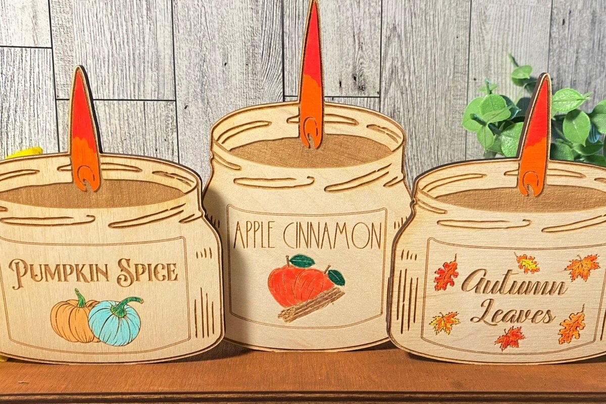 Intra απο ξύλο plywood 3mm-4mm πάχος Autumn Candles Shelf Sitter  Δίασταση 30x20 cm INTRAFABR-36607173