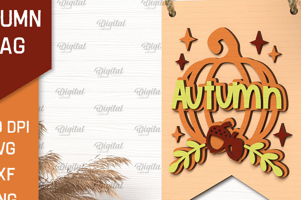 Intra απο ξύλο plywood 3mm-4mm πάχος Φθινοπωρινή διακόσμηση με λέιζερ. Φθινοπωρινή σημαία Δίασταση 30x20 cm INTRAFABR-102773122