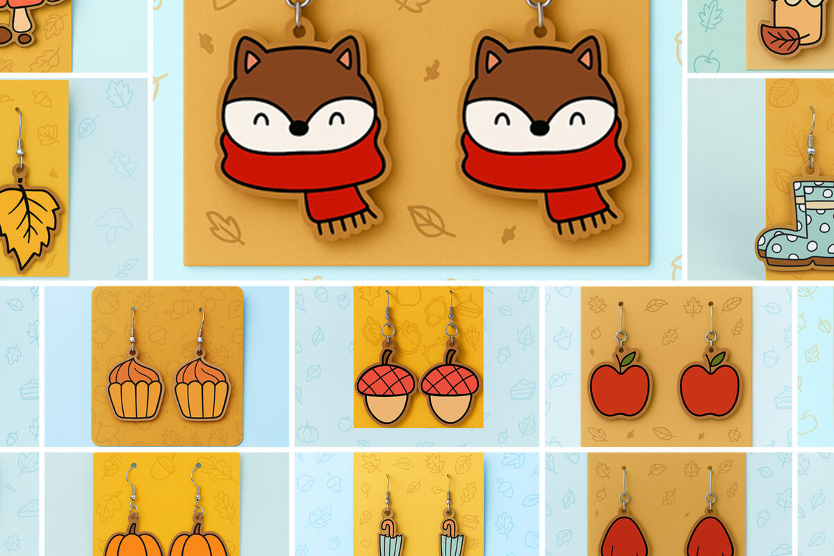 Σετ των 3 Intra απο ξύλο plywood 3mm-4mm πάχος με φθινοπωρινά σκουλαρίκια Δίασταση 2x2 cm INTRAFABR-125298120