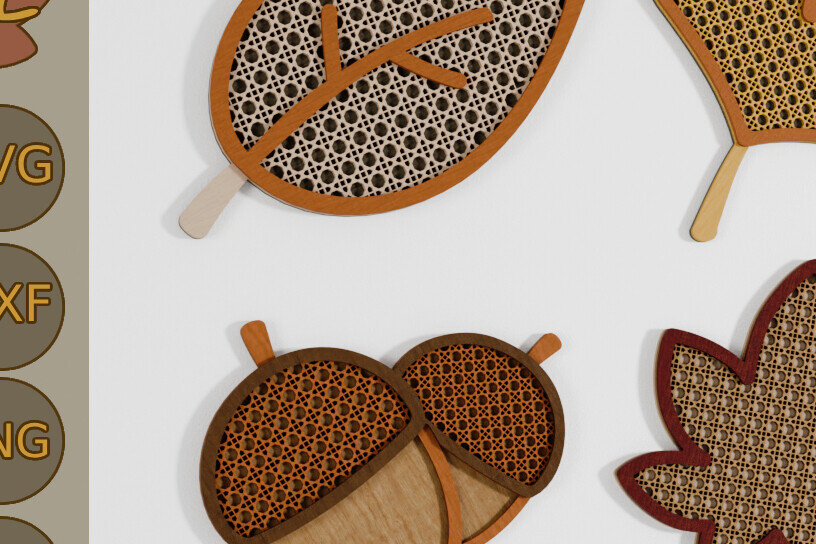 Σετ των 2 Intra απο ξύλο plywood 3mm-4mm πάχος Φθινοπωρινό Φθινοπωρινό Φύλλο Rattan Διακόσμηση με λέιζερ Δίασταση 15x15 cm INTRAFABR-107767086