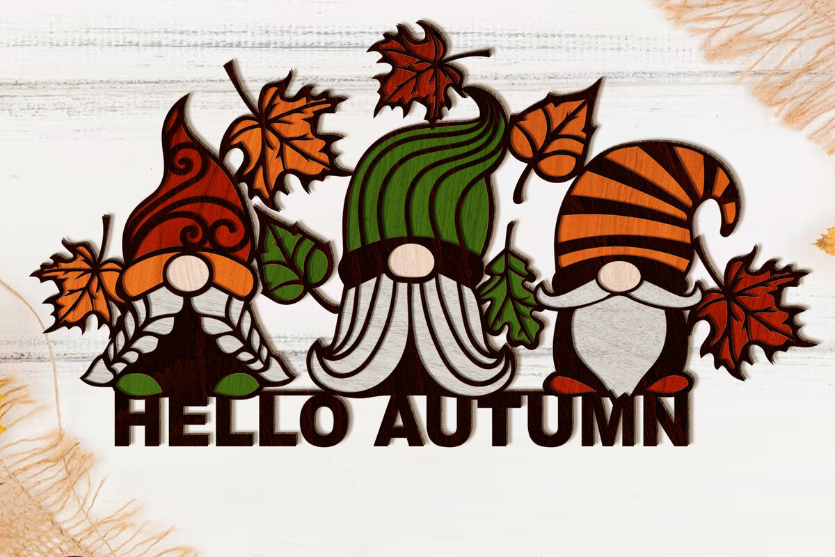 Σετ των 3 Intra απο ξύλο plywood 3mm-4mm πάχος Φθινοπωρινό GHNOME Διακόσμηση, κοπής με λέιζερ Δίασταση 4x4 cm INTRAFABR-78720298