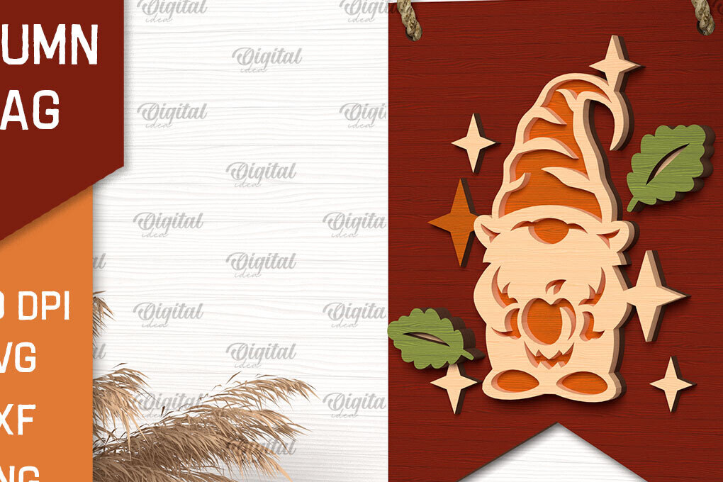 Intra απο ξύλο plywood 3mm-4mm πάχος Φθινοπωρινή Gnome. Φθινοπωρινή σημαία Δίασταση 30x20 cm INTRAFABR-102773356