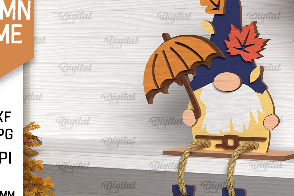 Intra απο ξύλο plywood 3mm-4mm πάχος Φθινοπωρινό Gnome  σχέδιο. Gnome Δίασταση 30x20 cm INTRAFABR-103508959