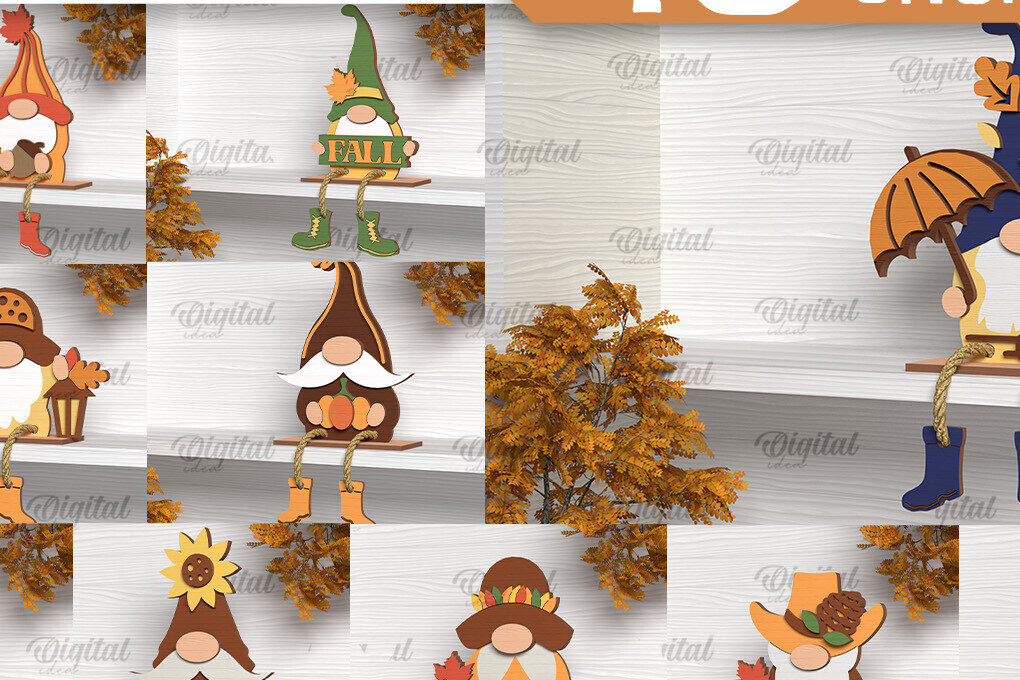 Intra απο ξύλο plywood 3mm-4mm πάχος κοπής με λέιζερ Autumn Gnomes Δίασταση 30x20 cm INTRAFABR-103514992