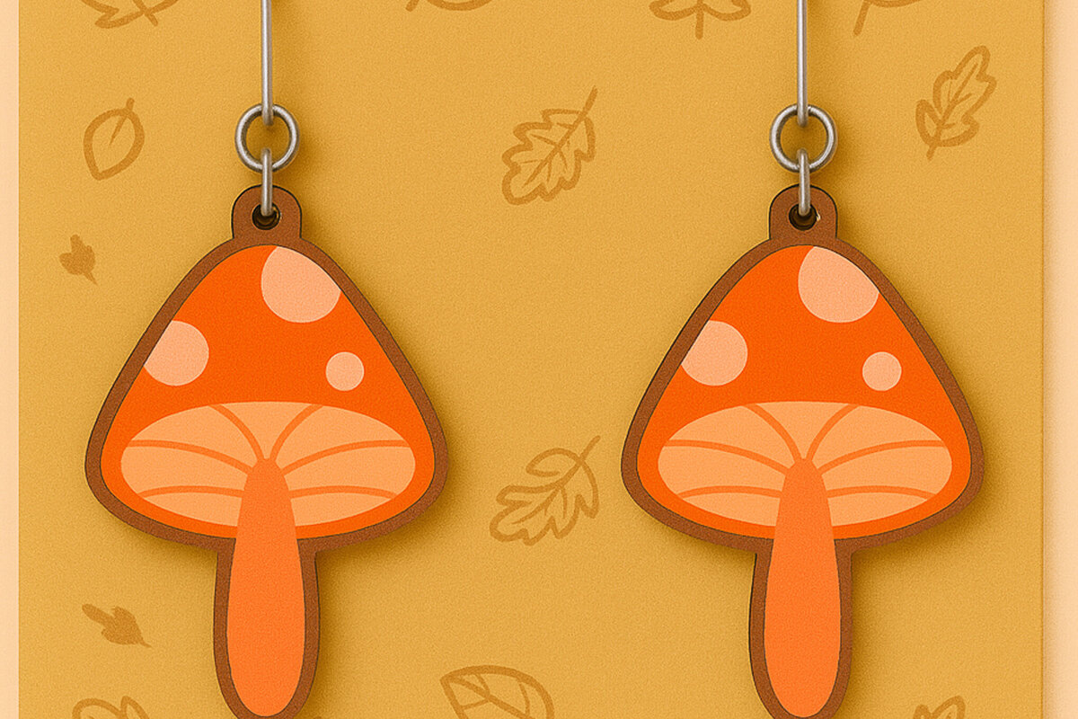 Σετ των 3 Intra απο ξύλο plywood 3mm-4mm πάχος Φθινοπωρινά σκουλαρίκια με μανιτάρια Δίασταση 2x2 cm INTRAFABR-125310742