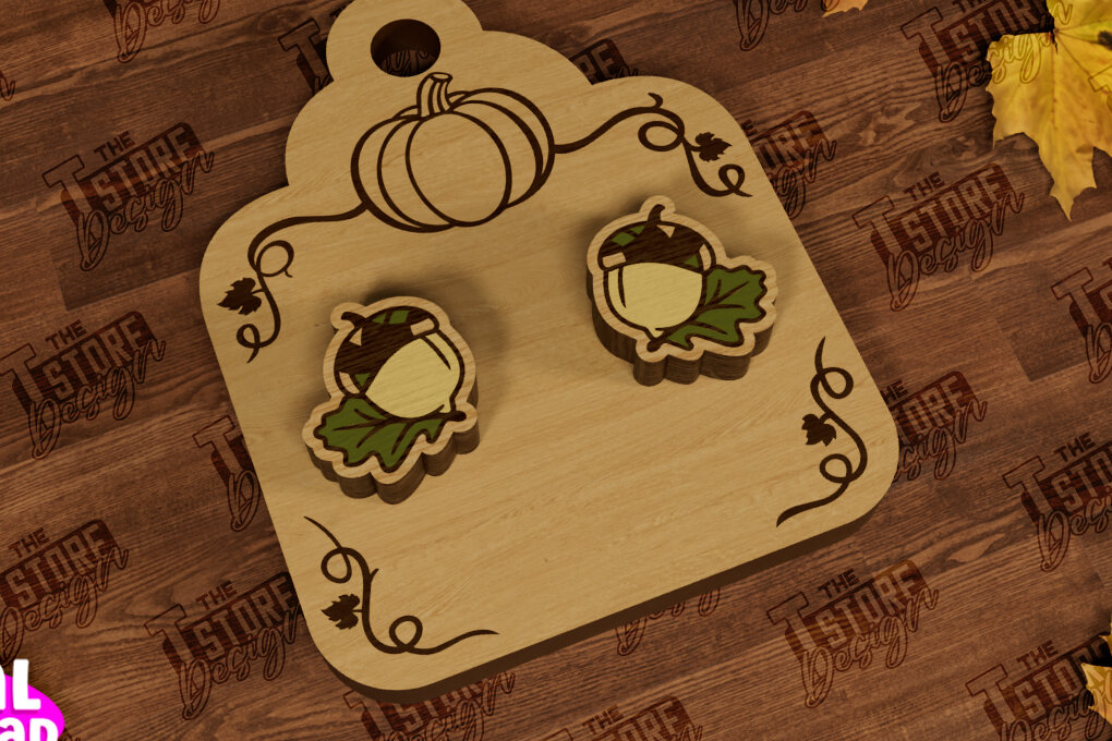 Σετ των 3 Intra απο ξύλο plywood 3mm-4mm πάχος Φθινοπωρινά καρφωτά σκουλαρίκια | Σχεδιασμός κοσμημάτων Δίασταση 3x3 cm INTRAFABR-104302205