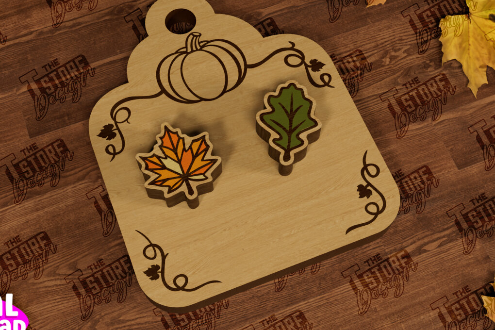 Σετ των 3 Intra απο ξύλο plywood 3mm-4mm πάχος Φθινοπωρινά καρφωτά σκουλαρίκια | Σχεδιασμός κοσμημάτων Δίασταση 3x3 cm INTRAFABR-104302044