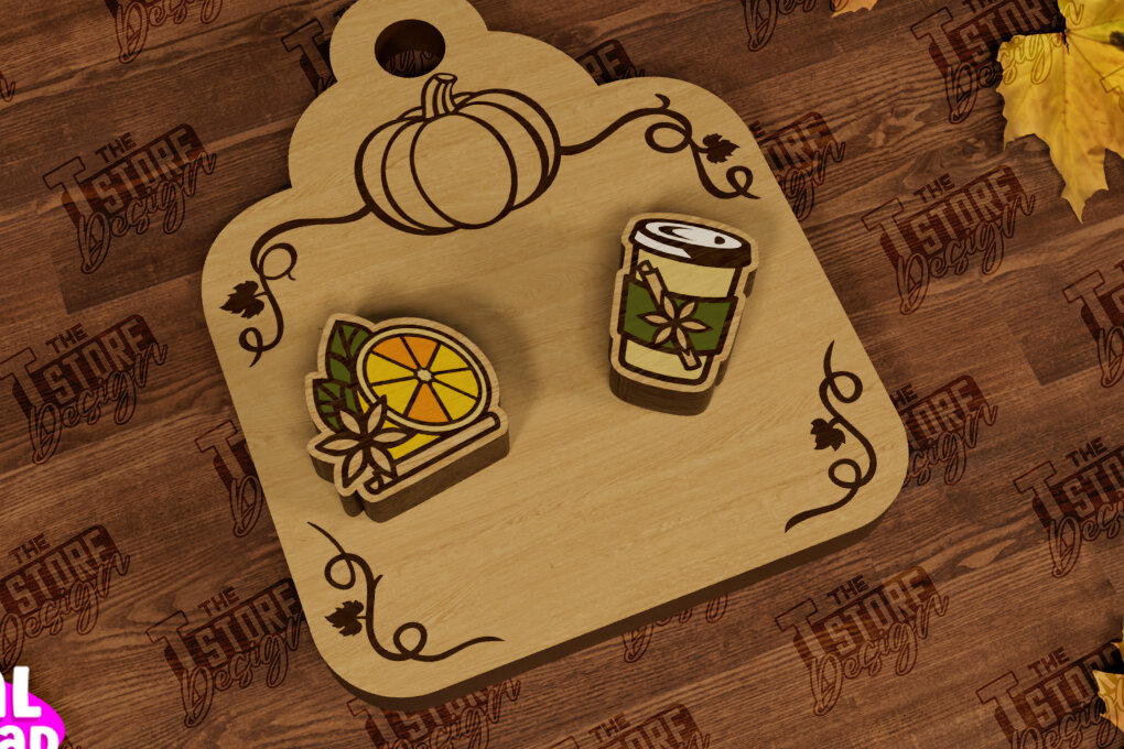 Σετ των 3 Intra απο ξύλο plywood 3mm-4mm πάχος Φθινοπωρινά καρφωτά σκουλαρίκια | Σχεδιασμός κοσμημάτων Δίασταση 3x3 cm INTRAFABR-104302185