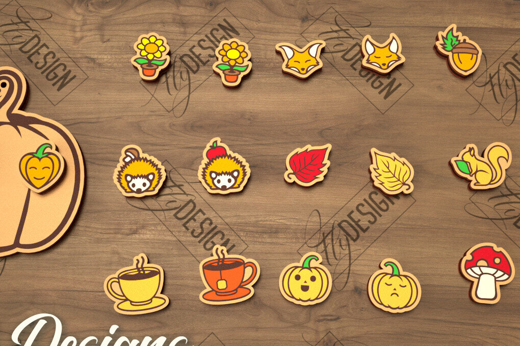 Σετ των 3 Intra απο ξύλο plywood 3mm-4mm πάχος με φθινοπωρινά καρφωτά σκουλαρίκια Δίασταση 3x3 cm INTRAFABR-105199319