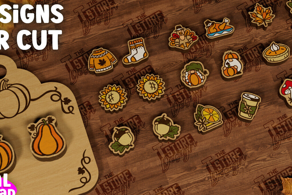 Σετ των 3 Intra απο ξύλο plywood 3mm-4mm πάχος με φθινοπωρινά καρφωτά σκουλαρίκια Δίασταση 3x3 cm INTRAFABR-104302431