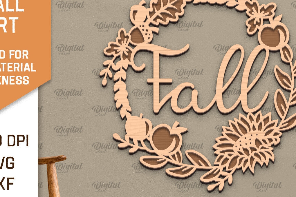 Σετ των 2 Intra απο ξύλο plywood 3mm-4mm πάχος Σχέδιο κοπής με λέιζερ τέχνης τοίχου φθινοπώρου Δίασταση 40x40 cm INTRAFABR-101754409