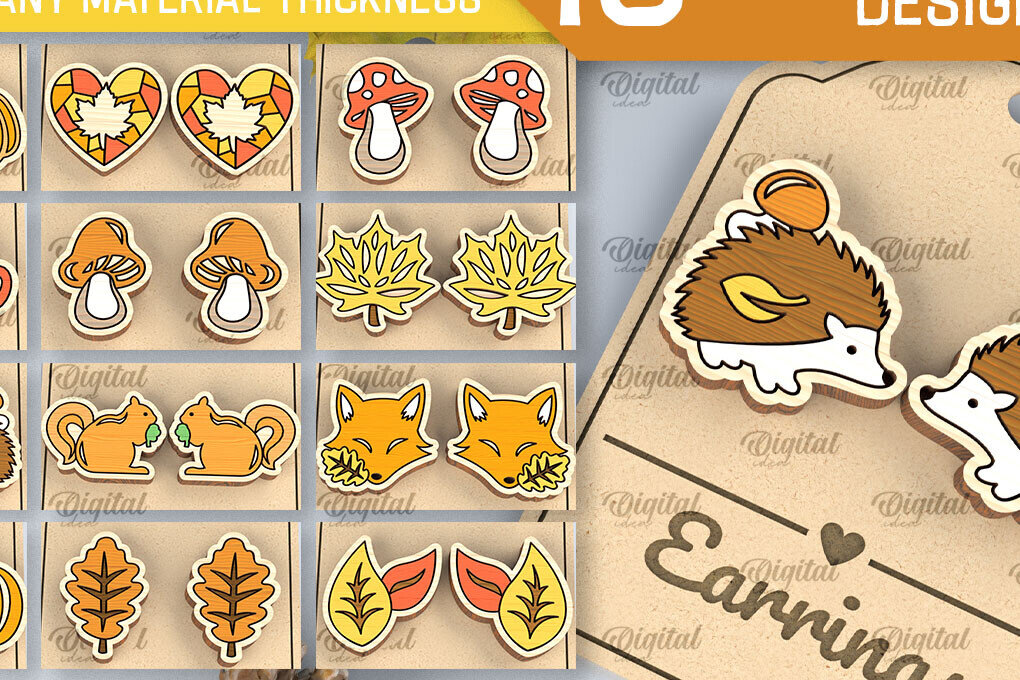 Σετ των 3 Intra απο ξύλο plywood 3mm-4mm πάχος Φθινοπωρινά Ξύλινα Σκουλαρίκια κοπής με λέιζερ Δίασταση 3x3 cm INTRAFABR-103709208