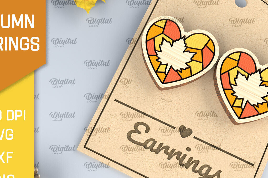 Σετ των 3 Intra απο ξύλο plywood 3mm-4mm πάχος Φθινοπωρινά Ξύλινα Σκουλαρίκια Σχέδιο κοπής με λέιζερ Δίασταση 3x3 cm INTRAFABR-103706482