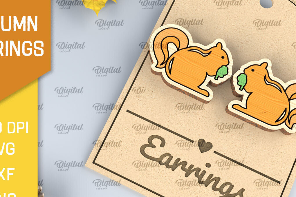 Σετ των 3 Intra απο ξύλο plywood 3mm-4mm πάχος Φθινοπωρινά Ξύλινα Σκουλαρίκια Σχέδιο κοπής με λέιζερ Δίασταση 3x3 cm INTRAFABR-103706651