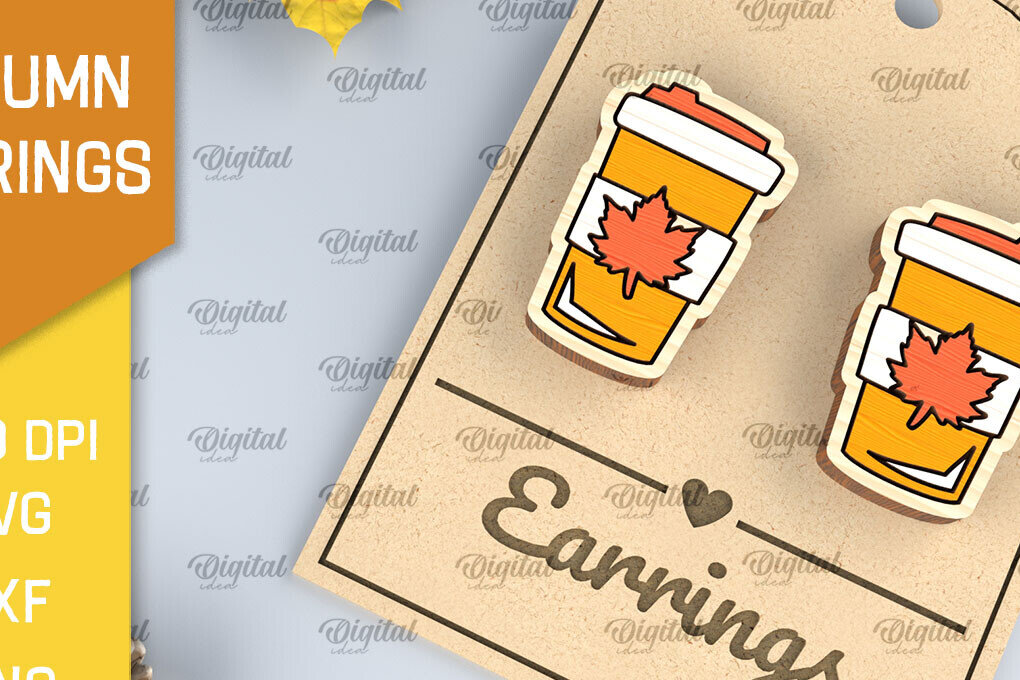 Σετ των 3 Intra απο ξύλο plywood 3mm-4mm πάχος Φθινοπωρινά Ξύλινα Σκουλαρίκια Σχέδιο κοπής με λέιζερ Δίασταση 3x3 cm INTRAFABR-103704374