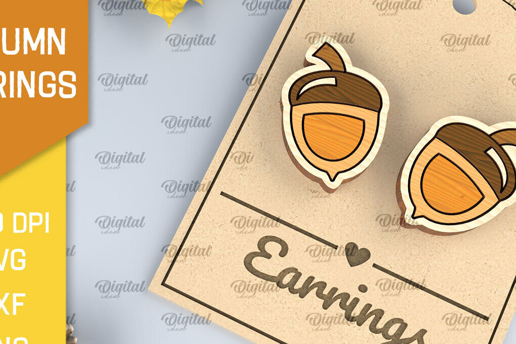 Σετ των 3 Intra απο ξύλο plywood 3mm-4mm πάχος Φθινοπωρινά Ξύλινα Σκουλαρίκια Σχέδιο κοπής με λέιζερ Δίασταση 3x3 cm INTRAFABR-103704644