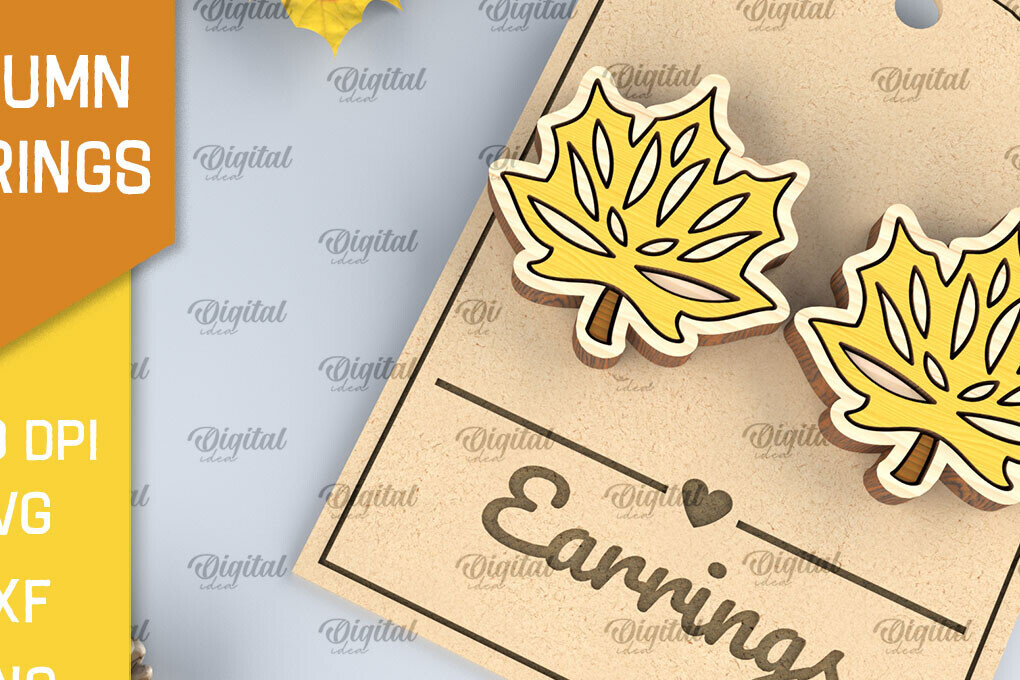 Σετ των 3 Intra απο ξύλο plywood 3mm-4mm πάχος Φθινοπωρινά Ξύλινα Σκουλαρίκια Σχέδιο κοπής με λέιζερ Δίασταση 3x3 cm INTRAFABR-103704905