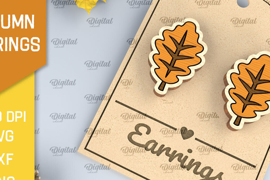 Σετ των 3 Intra απο ξύλο plywood 3mm-4mm πάχος Φθινοπωρινά Ξύλινα Σκουλαρίκια Σχέδιο κοπής με λέιζερ Δίασταση 3x3 cm INTRAFABR-103705067