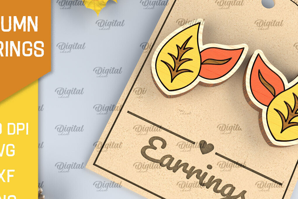 Σετ των 3 Intra απο ξύλο plywood 3mm-4mm πάχος Φθινοπωρινά Ξύλινα Σκουλαρίκια Σχέδιο κοπής με λέιζερ Δίασταση 3x3 cm INTRAFABR-103705364