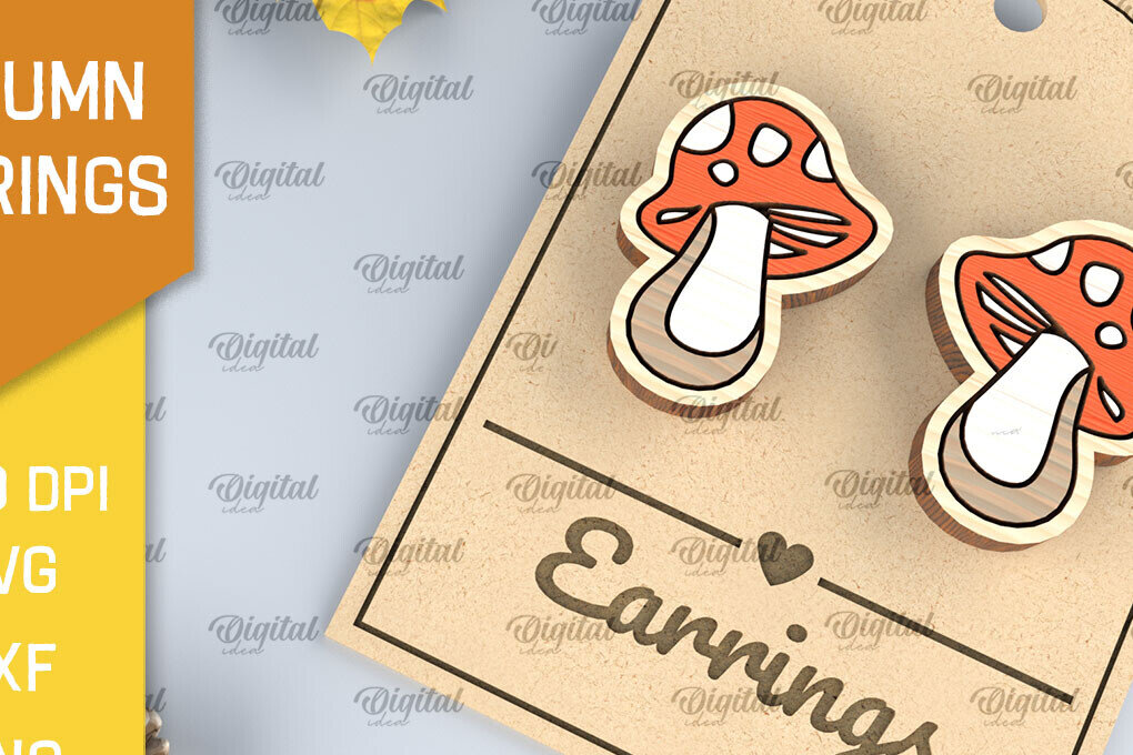 Σετ των 3 Intra απο ξύλο plywood 3mm-4mm πάχος Φθινοπωρινά Ξύλινα Σκουλαρίκια Σχέδιο κοπής με λέιζερ Δίασταση 3x3 cm INTRAFABR-103705598