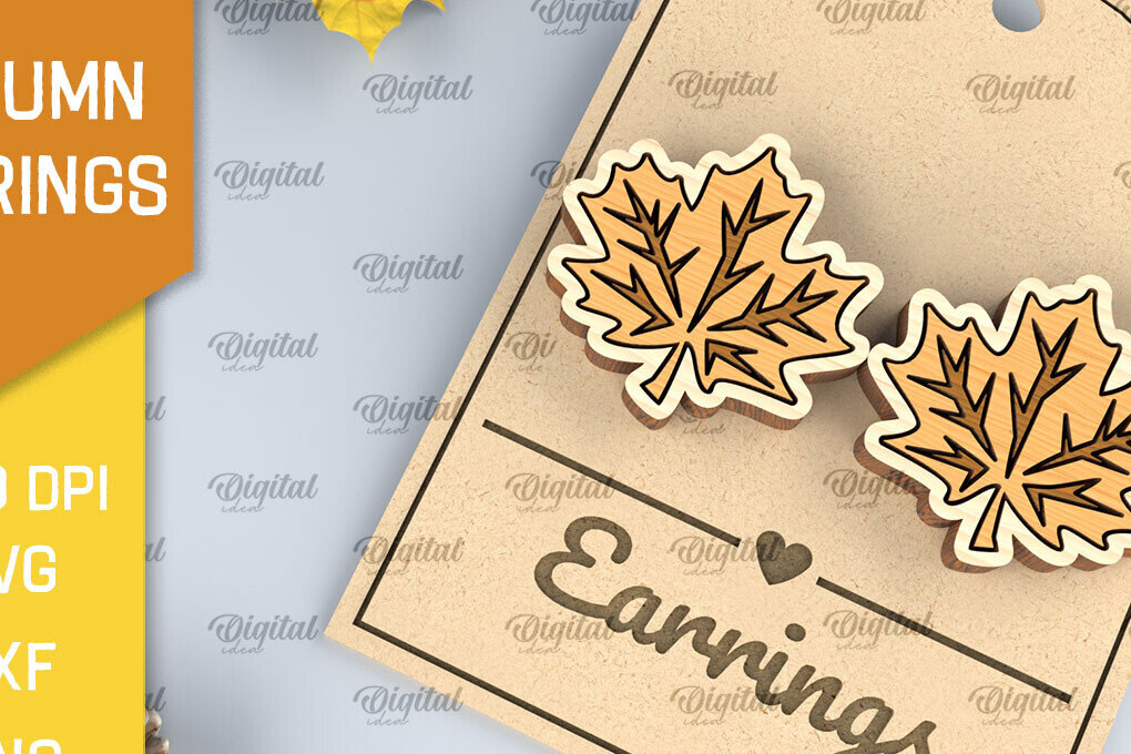 Σετ των 3 Intra απο ξύλο plywood 3mm-4mm πάχος Φθινοπωρινά Ξύλινα Σκουλαρίκια Σχέδιο κοπής με λέιζερ Δίασταση 3x3 cm INTRAFABR-103704278