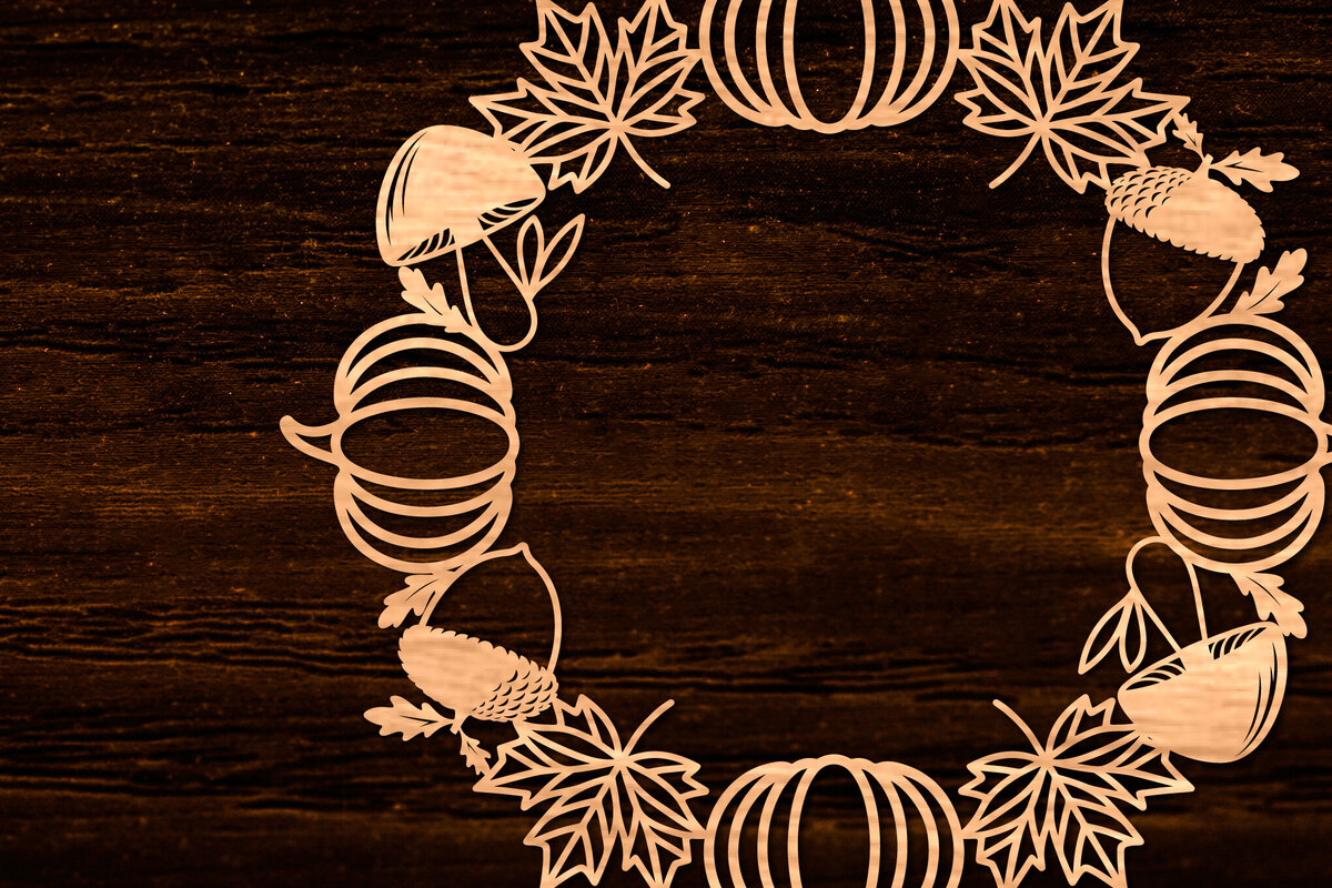 Σετ των 2 Intra απο ξύλο plywood 3mm-4mm πάχος Φθινοπωρινό στεφάνι με λέιζερ Δίασταση 15x15 cm INTRAFABR-105624735