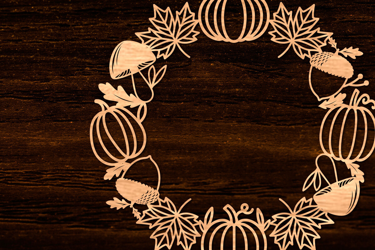 Σετ των 2 Intra απο ξύλο plywood 3mm-4mm πάχος Φθινοπωρινό στεφάνι με λέιζερ Δίασταση 15x15 cm INTRAFABR-105624755