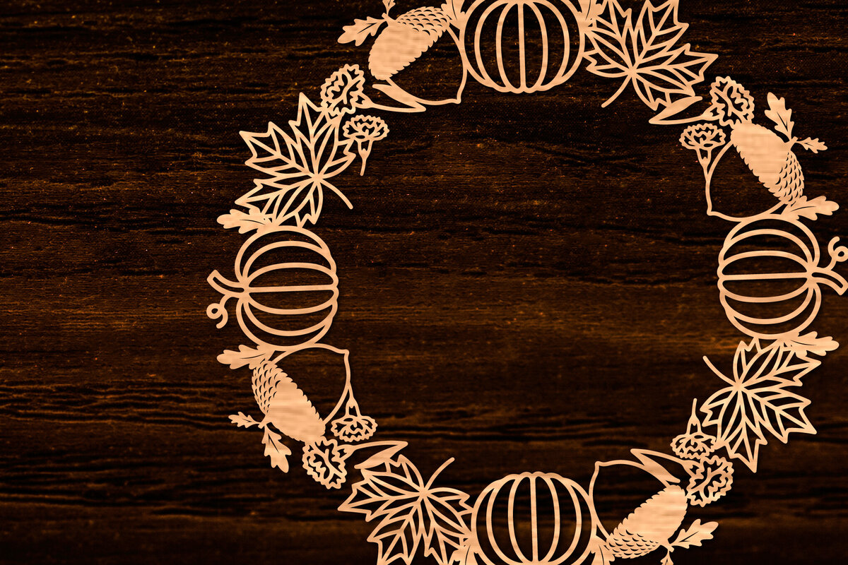 Σετ των 2 Intra απο ξύλο plywood 3mm-4mm πάχος Φθινοπωρινό στεφάνι με λέιζερ Δίασταση 15x15 cm INTRAFABR-105624764