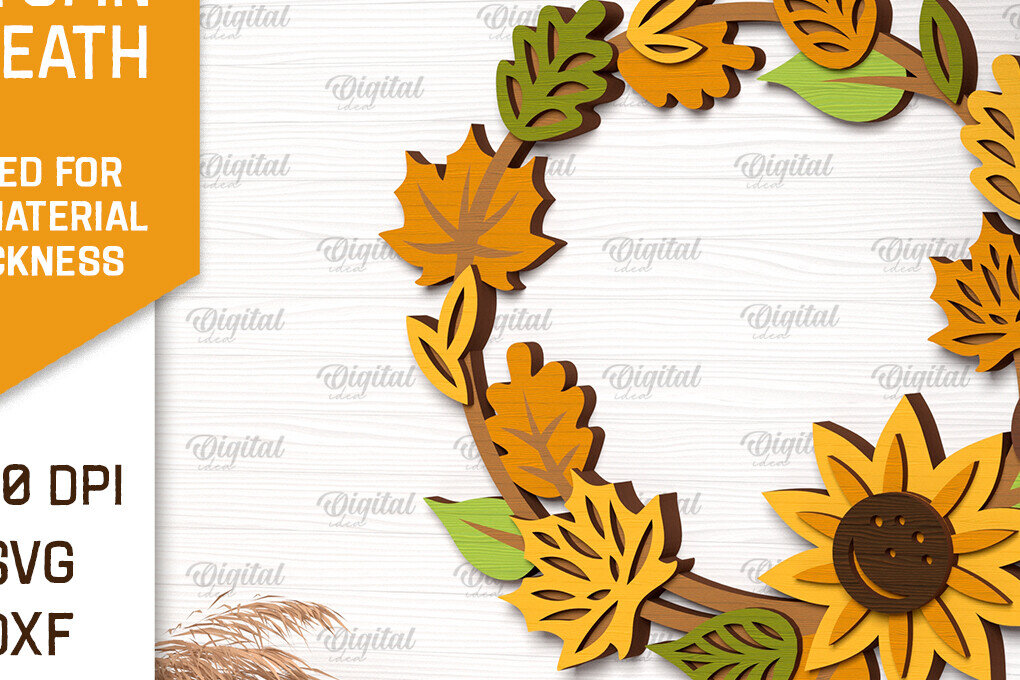 Intra απο ξύλο plywood 3mm-4mm πάχος Φθινοπωρινό στεφάνι με λέιζερ. Φθινοπωρινό στεφάνι Δίασταση 30x20 cm INTRAFABR-102964717