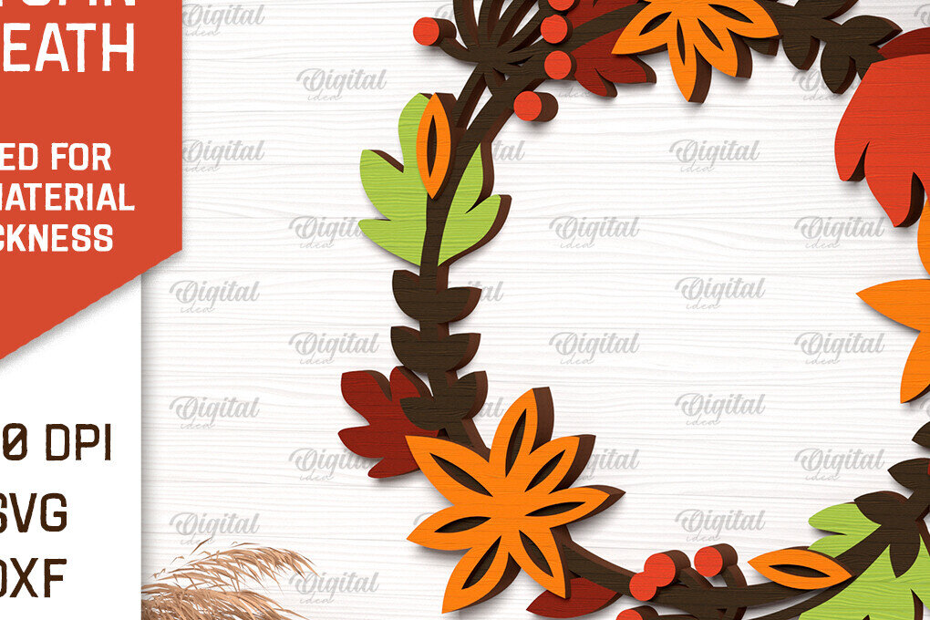 Σετ των 2 Intra απο ξύλο plywood 3mm-4mm πάχος Φθινοπωρινό στεφάνι με λέιζερ. Φθινοπωρινό στεφάνι Δίασταση 30x20 cm INTRAFABR-102964756