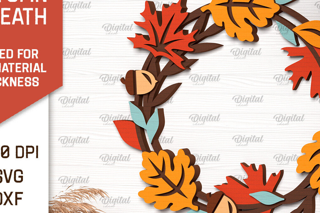 Intra απο ξύλο plywood 3mm-4mm πάχος Φθινοπωρινό στεφάνι με λέιζερ. Φθινοπωρινό στεφάνι Δίασταση 30x20 cm INTRAFABR-102965004