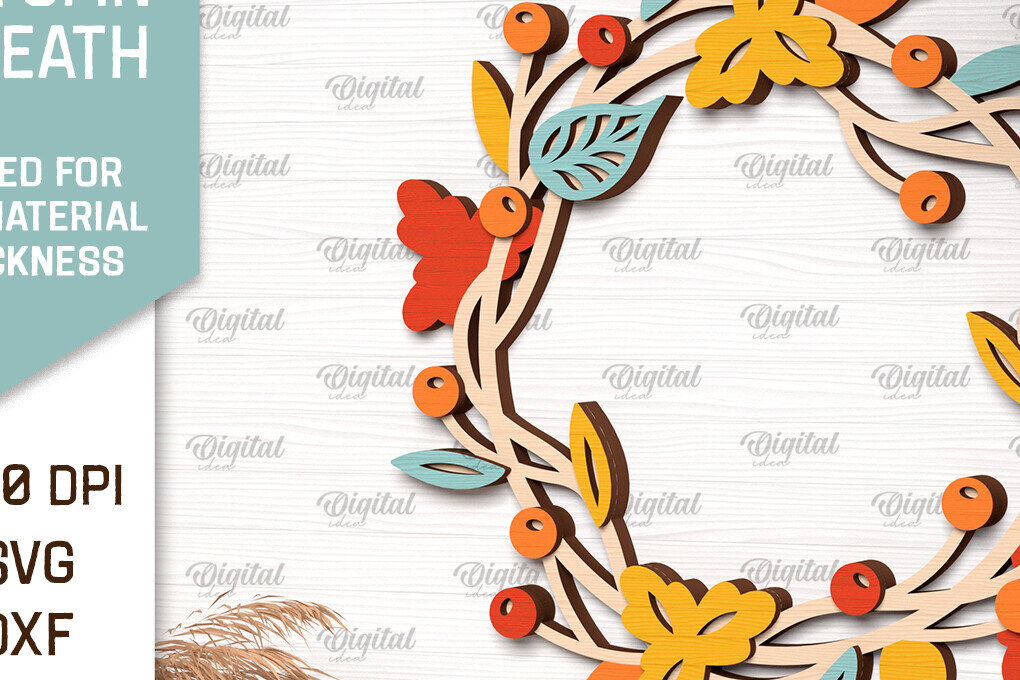 Intra απο ξύλο plywood 3mm-4mm πάχος Φθινοπωρινό στεφάνι με λέιζερ. Φθινοπωρινό στεφάνι Δίασταση 30x20 cm INTRAFABR-102965032