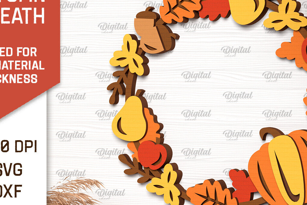 Intra απο ξύλο plywood 3mm-4mm πάχος Φθινοπωρινό στεφάνι με λέιζερ. Φθινοπωρινό στεφάνι Δίασταση 30x20 cm INTRAFABR-102965074