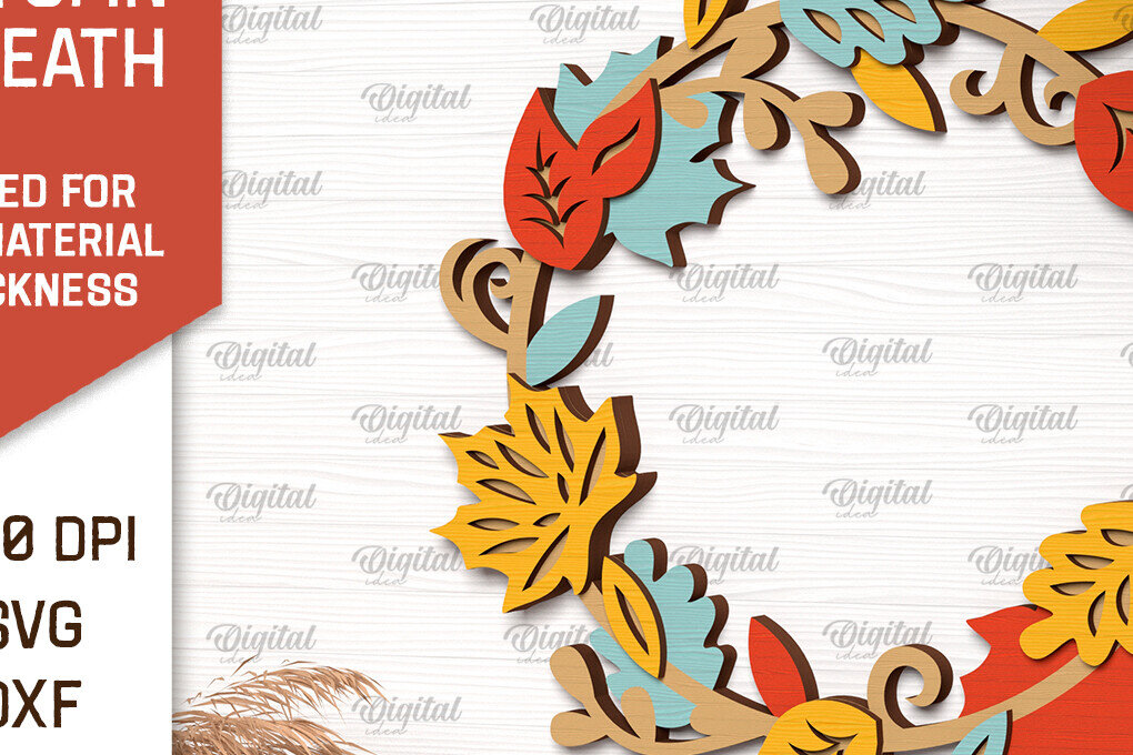 Σετ των 2 Intra απο ξύλο plywood 3mm-4mm πάχος Φθινοπωρινό στεφάνι με λέιζερ. Φθινοπωρινό στεφάνι Δίασταση 30x20 cm INTRAFABR-102965094